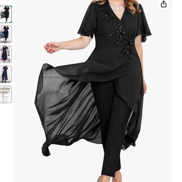 2 Ps Mother of The Bride Formal Event Party Pant Suit Black Chiffon Size 18 - Picture 1 of 14